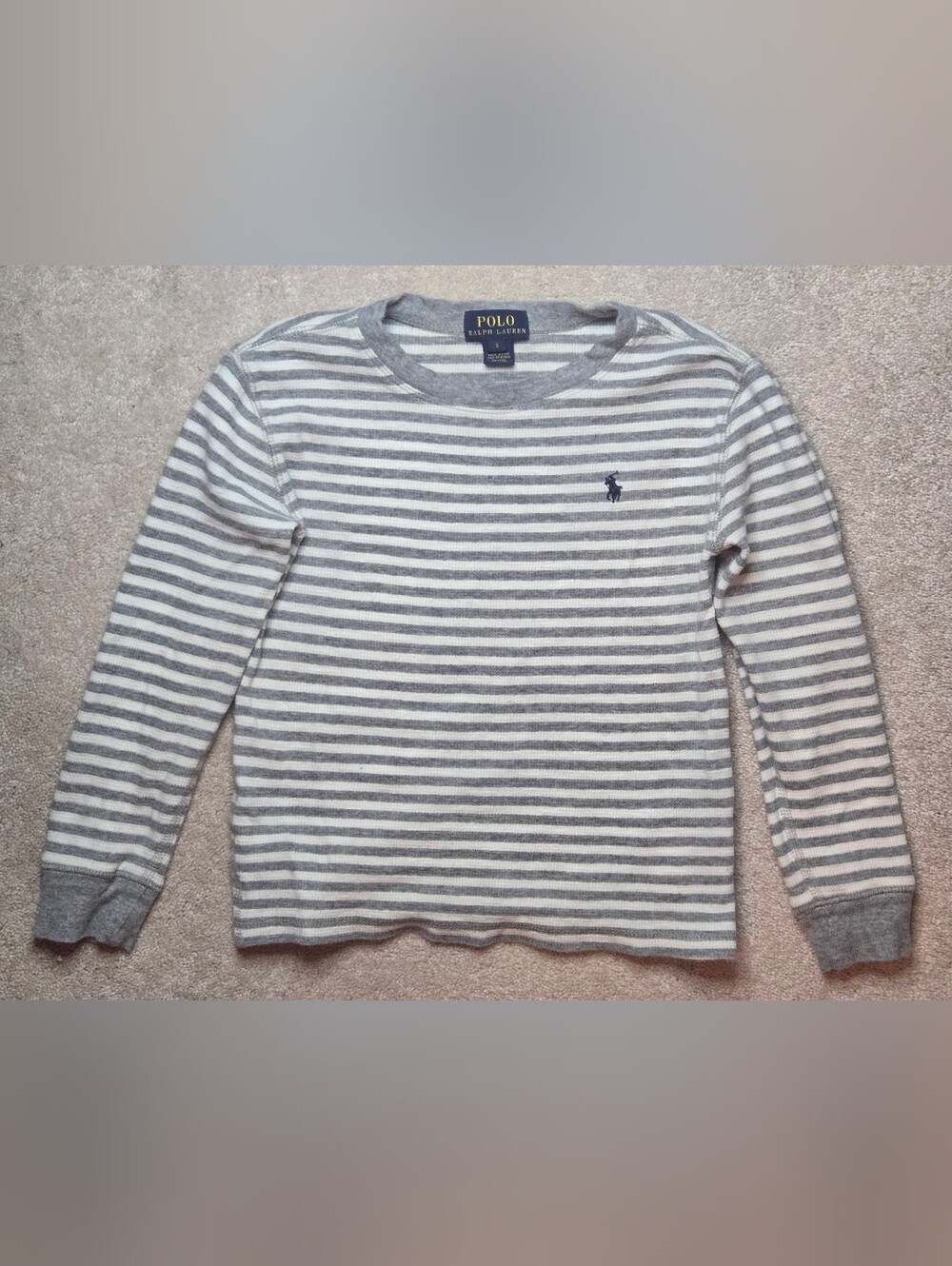 Polo by Ralph Lauren Gray & White Striped Kids Long-Sleeve Tee